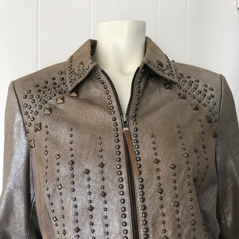 Double D Ranch Leather Jacket Goldtone Size S